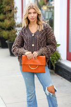 Load image into Gallery viewer, Camel Fold Over Gold O-Ring Faux Leather Clutch Bag