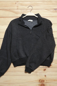 Dark Grey Half Zip Cropped Pullover Sweater