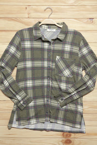 Olive Plaid Lightweight Button Up Shacket