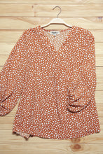 Load image into Gallery viewer, Rust Abstract Dot V Neck Woven Top