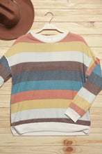 Load image into Gallery viewer, Teal &amp; Mustard Stripe Hacci Outseam Sweater Top