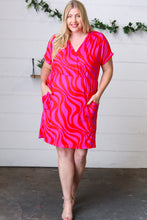 Load image into Gallery viewer, Fuchsia Zebra Surplice V Neck Pocketed Dress