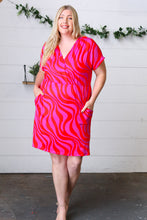 Load image into Gallery viewer, Fuchsia Zebra Surplice V Neck Pocketed Dress