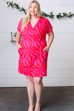 Load image into Gallery viewer, Fuchsia Zebra Surplice V Neck Pocketed Dress