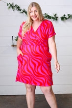 Load image into Gallery viewer, Fuchsia Zebra Surplice V Neck Pocketed Dress