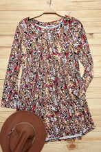 Load image into Gallery viewer, Taupe &amp; Maroon Floral Long Sleeve Babydoll Dress