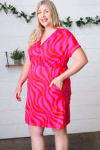 Load image into Gallery viewer, Fuchsia Zebra Surplice V Neck Pocketed Dress