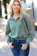 Load image into Gallery viewer, Olive Half Zip Cropped Pullover Sweater