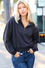 Load image into Gallery viewer, Dark Grey Half Zip Cropped Pullover Sweater