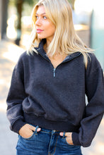 Load image into Gallery viewer, Dark Grey Half Zip Cropped Pullover Sweater