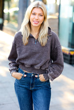 Load image into Gallery viewer, Mocha Half Zip Cropped Pullover Sweater