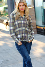 Load image into Gallery viewer, Olive Plaid Lightweight Button Up Shacket