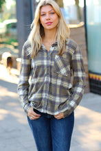 Load image into Gallery viewer, Olive Plaid Lightweight Button Up Shacket