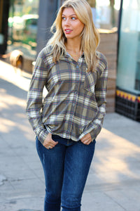 Olive Plaid Lightweight Button Up Shacket