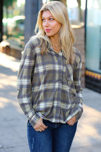 Load image into Gallery viewer, Olive Plaid Lightweight Button Up Shacket
