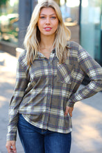 Load image into Gallery viewer, Olive Plaid Lightweight Button Up Shacket