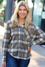 Load image into Gallery viewer, Olive Plaid Lightweight Button Up Shacket