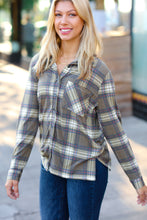 Load image into Gallery viewer, Olive Plaid Lightweight Button Up Shacket