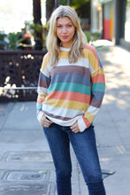 Load image into Gallery viewer, Teal &amp; Mustard Stripe Hacci Outseam Sweater Top