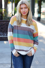 Load image into Gallery viewer, Teal &amp; Mustard Stripe Hacci Outseam Sweater Top