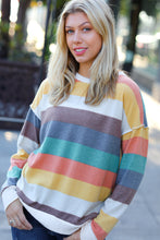 Load image into Gallery viewer, Teal &amp; Mustard Stripe Hacci Outseam Sweater Top