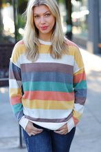 Load image into Gallery viewer, Teal &amp; Mustard Stripe Hacci Outseam Sweater Top