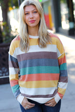 Load image into Gallery viewer, Teal &amp; Mustard Stripe Hacci Outseam Sweater Top