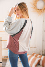 Load image into Gallery viewer, Mauve &amp; Gray Raglan Reverse Stitch Knit Top