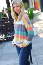 Load image into Gallery viewer, Teal &amp; Mustard Stripe Hacci Outseam Sweater Top