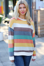 Load image into Gallery viewer, Teal &amp; Mustard Stripe Hacci Outseam Sweater Top