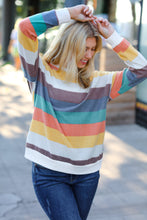 Load image into Gallery viewer, Teal &amp; Mustard Stripe Hacci Outseam Sweater Top