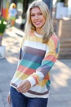 Load image into Gallery viewer, Teal &amp; Mustard Stripe Hacci Outseam Sweater Top
