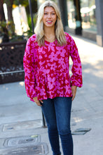 Load image into Gallery viewer, Red &amp; Magenta Floral V Neck Woven Babydoll Top