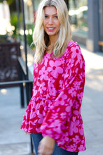 Load image into Gallery viewer, Red &amp; Magenta Floral V Neck Woven Babydoll Top