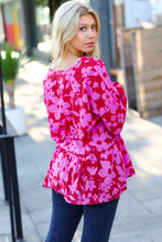 Load image into Gallery viewer, Red &amp; Magenta Floral V Neck Woven Babydoll Top