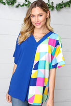 Load image into Gallery viewer, Royal Blue Multicolor Geometric Color Block Dolman Top