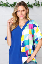 Load image into Gallery viewer, Royal Blue Multicolor Geometric Color Block Dolman Top