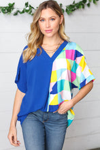 Load image into Gallery viewer, Royal Blue Multicolor Geometric Color Block Dolman Top
