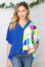 Load image into Gallery viewer, Royal Blue Multicolor Geometric Color Block Dolman Top