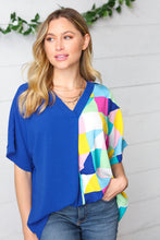 Load image into Gallery viewer, Royal Blue Multicolor Geometric Color Block Dolman Top