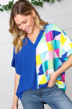 Load image into Gallery viewer, Royal Blue Multicolor Geometric Color Block Dolman Top