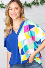 Load image into Gallery viewer, Royal Blue Multicolor Geometric Color Block Dolman Top
