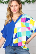 Load image into Gallery viewer, Royal Blue Multicolor Geometric Color Block Dolman Top