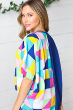 Load image into Gallery viewer, Royal Blue Multicolor Geometric Color Block Dolman Top
