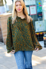Load image into Gallery viewer, Sweet But Sassy Hunter Green Ditzy Floral Frill Neck Top