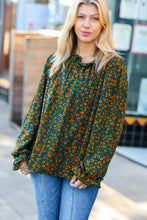 Load image into Gallery viewer, Sweet But Sassy Hunter Green Ditzy Floral Frill Neck Top
