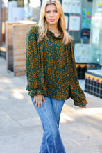 Load image into Gallery viewer, Sweet But Sassy Hunter Green Ditzy Floral Frill Neck Top