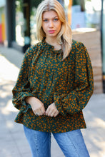 Load image into Gallery viewer, Sweet But Sassy Hunter Green Ditzy Floral Frill Neck Top