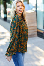 Load image into Gallery viewer, Sweet But Sassy Hunter Green Ditzy Floral Frill Neck Top