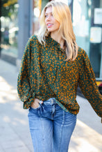 Load image into Gallery viewer, Sweet But Sassy Hunter Green Ditzy Floral Frill Neck Top